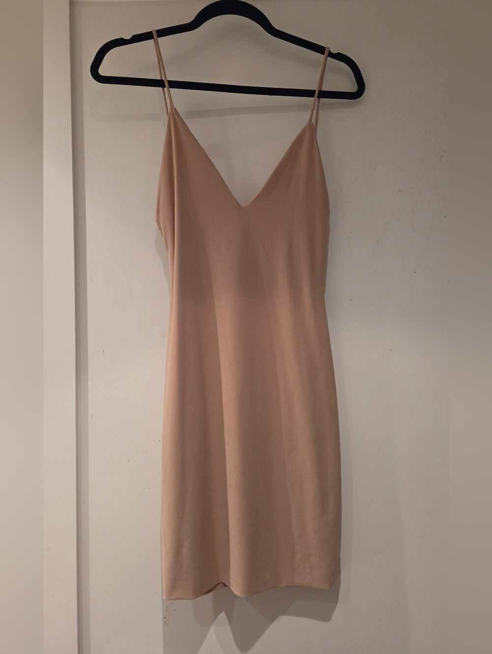 Sleeveless V-Neck Slip Dress in Nude